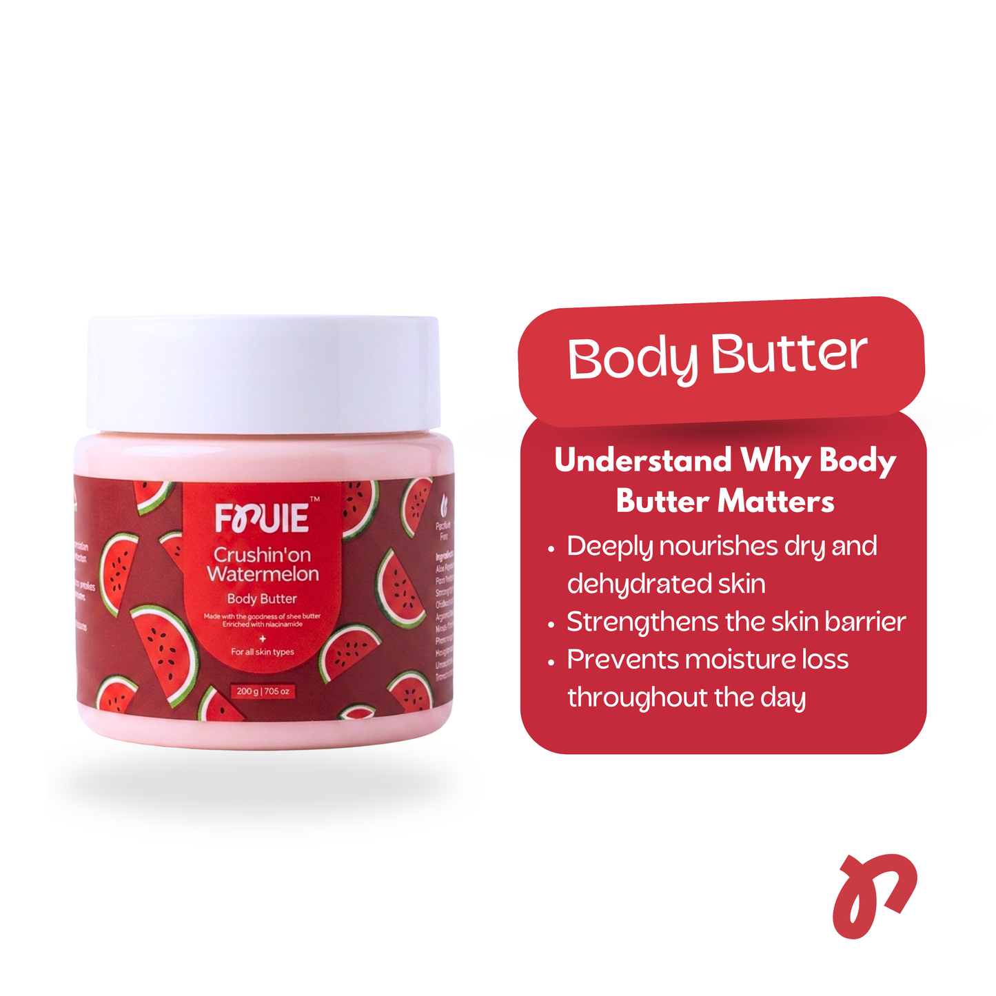 Watermelon Body Butter with Niacinamide & Shea Butter | 48Hr Intense Moisturization | Non-Greasy | UV Protection | For All Skin Types | 200g